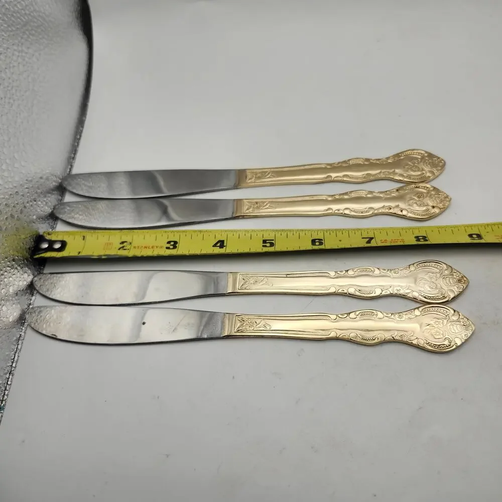 International San Marcos Gold Electroplate Flatware 8.75 Dinner Knives Lot of 4